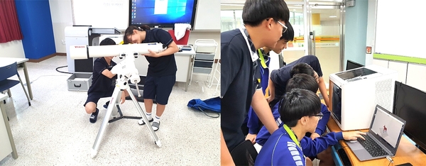 세종시교육청이 학생의 다양한 교육프로그램 체험과 학교수업의 질 향상을 위해 2019학년도 2학기부터 「교육기자재 대여 사업」을 시작했다. 사진은 3D 프린터(오른쪽)와 천체망원경(왼쪽)을 이용해 세종시 학교에서 수업이 이뤄지고 있는 장면.사진제공/세종교육청