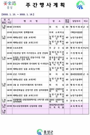 홍성군 주간행사계획(1.10~1.16)