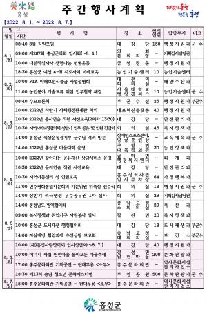 홍성군 주간행사계획(08.01~08.07)